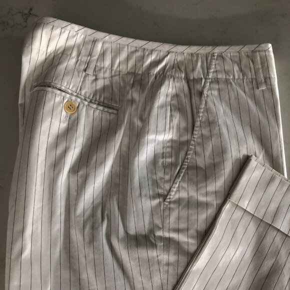 Calvin Klein Vtg Mid Rise Wide Leg Cuffed Pin Stripe Pants White + Black Size 8 - Picture 3 of 12